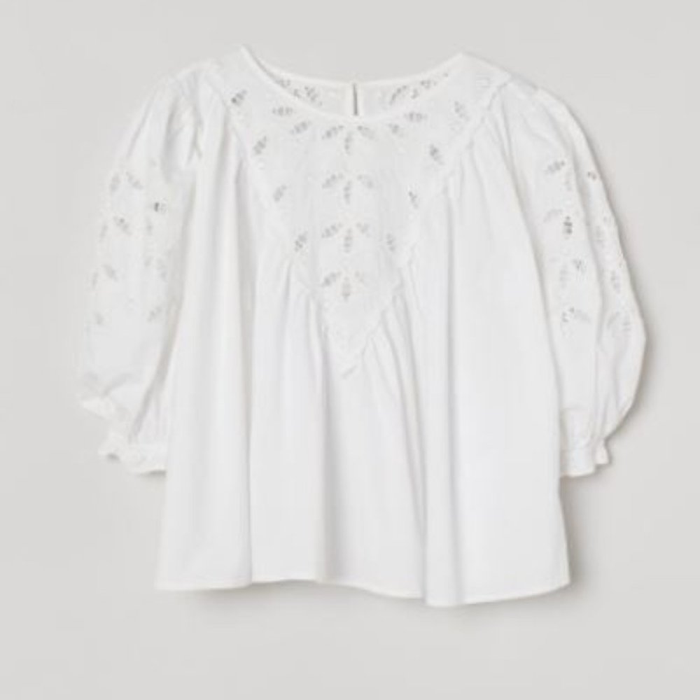 H&M Eyelet Embroidered Puff Sleeve Blouse